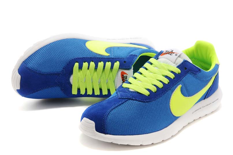 nike roshe run 2015 bleu cuir de maille olympique chaussures jaunes (2)